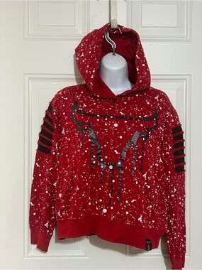 Chicago Bulls Kids Red Splatter Hoodie with Black Bull Graphic